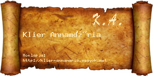 Klier Annamária névjegykártya